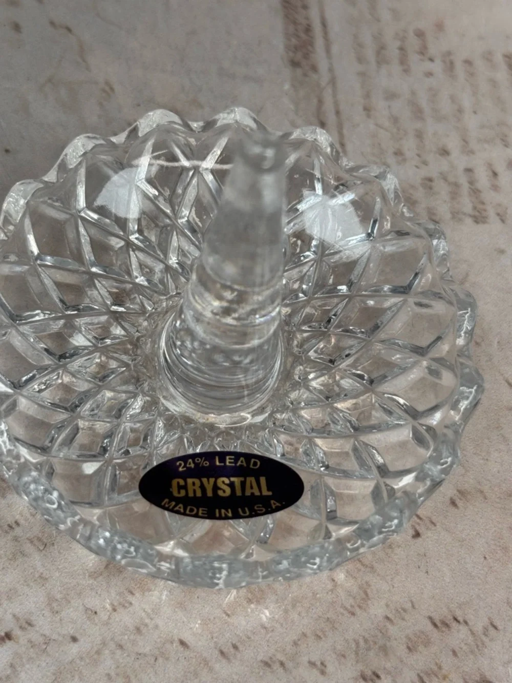 24% Lead Crystal Ring Holder Dish Cut Glass Jewelry Stand USA